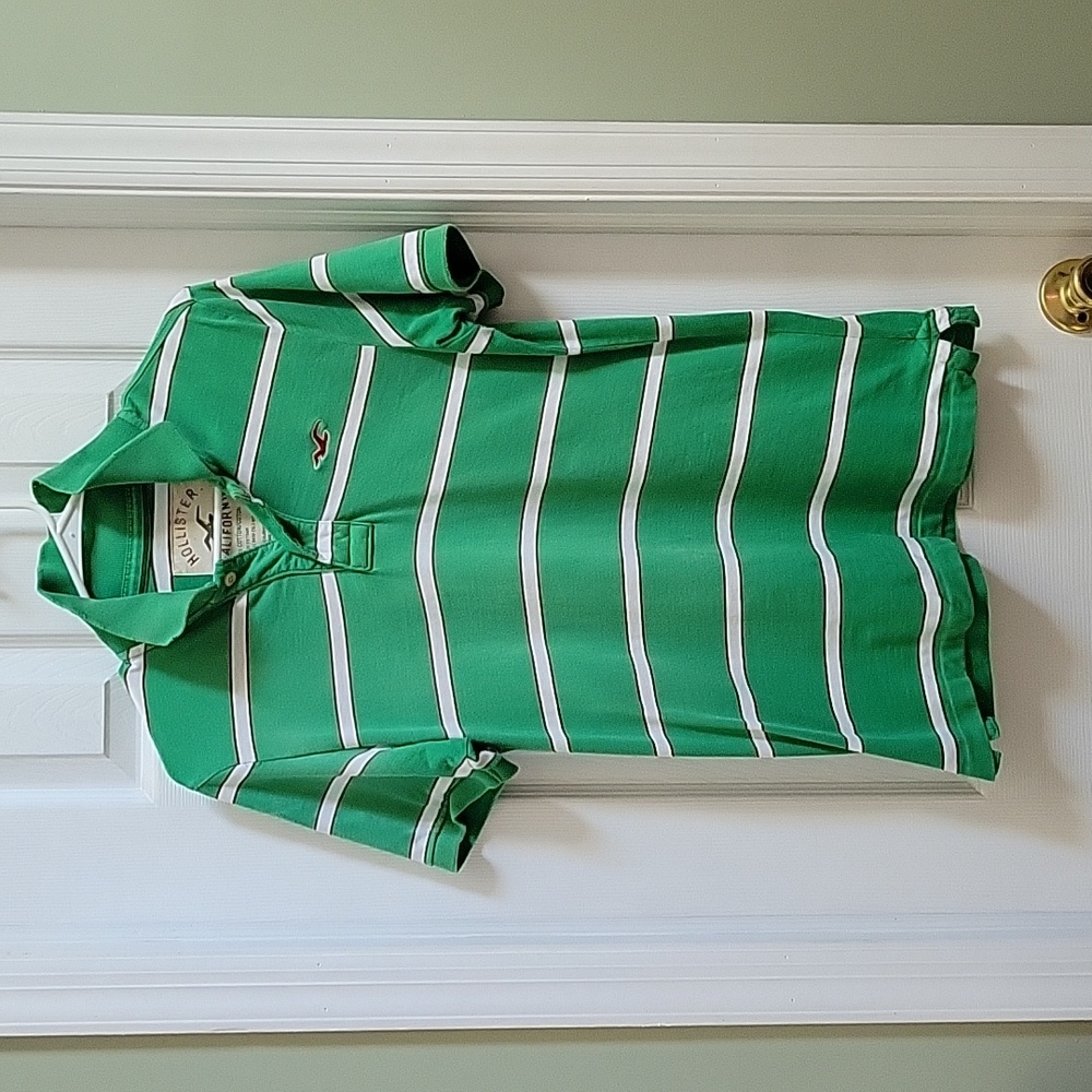 Hollister Polo Green Stripe Short Sleeve